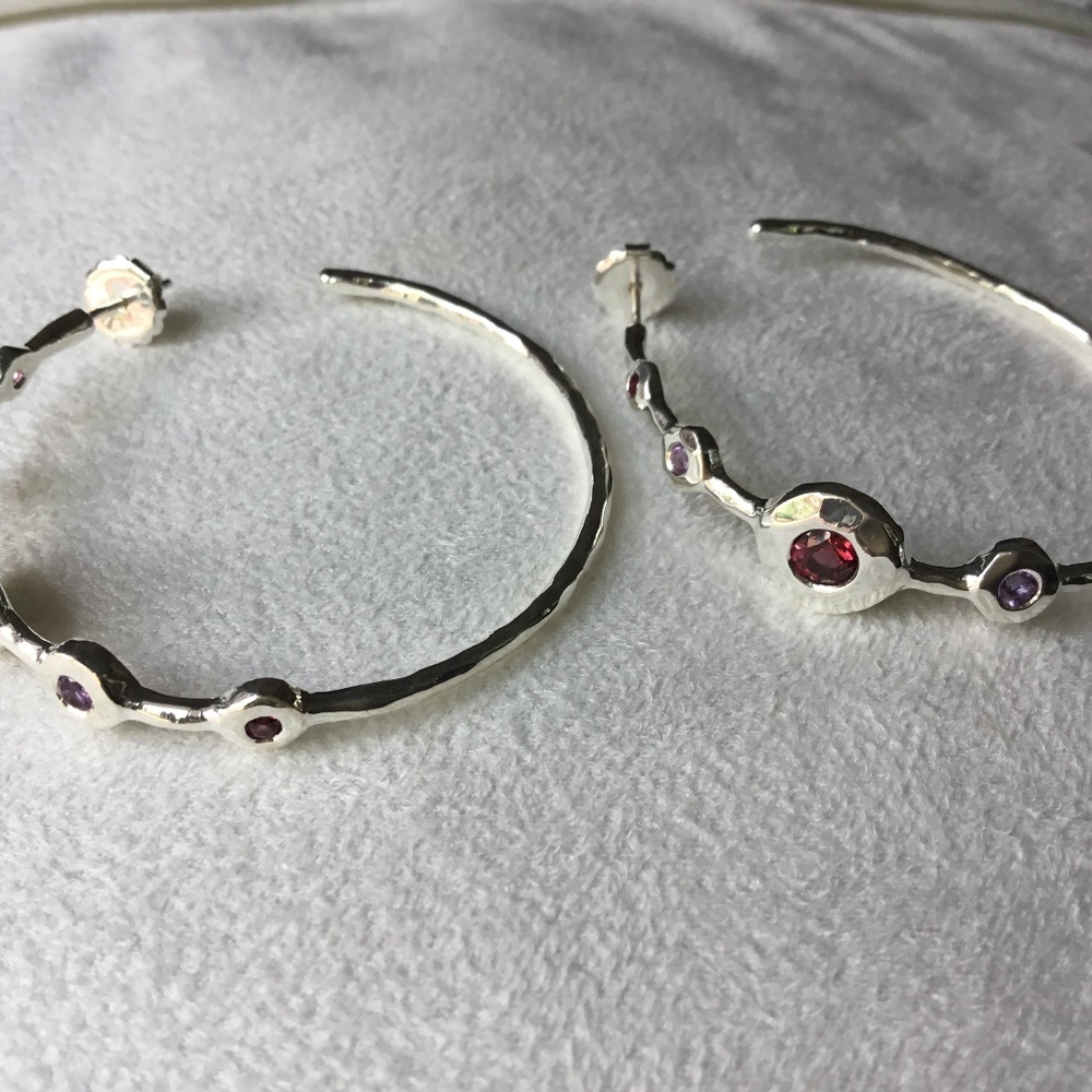 Ippolita Silver, Garnet, Amethyst Hoop EarrIngs